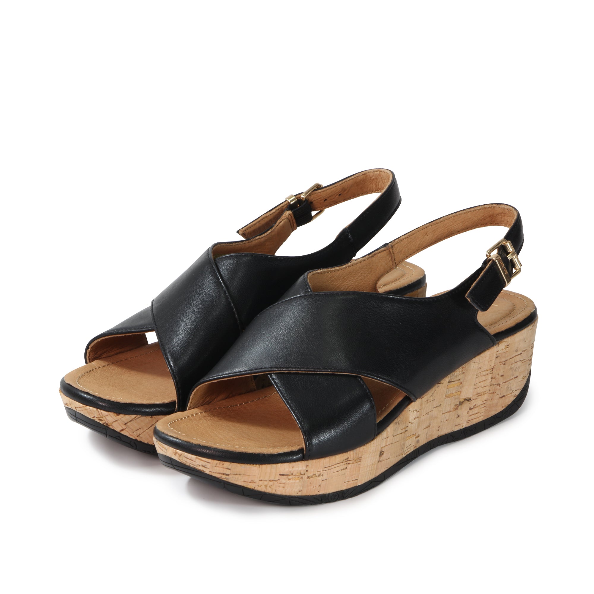 【23.65】23SS★ BISBEE SANDAL Ibiza Cross Straps Wedge Sandals (Nero) – bussola
