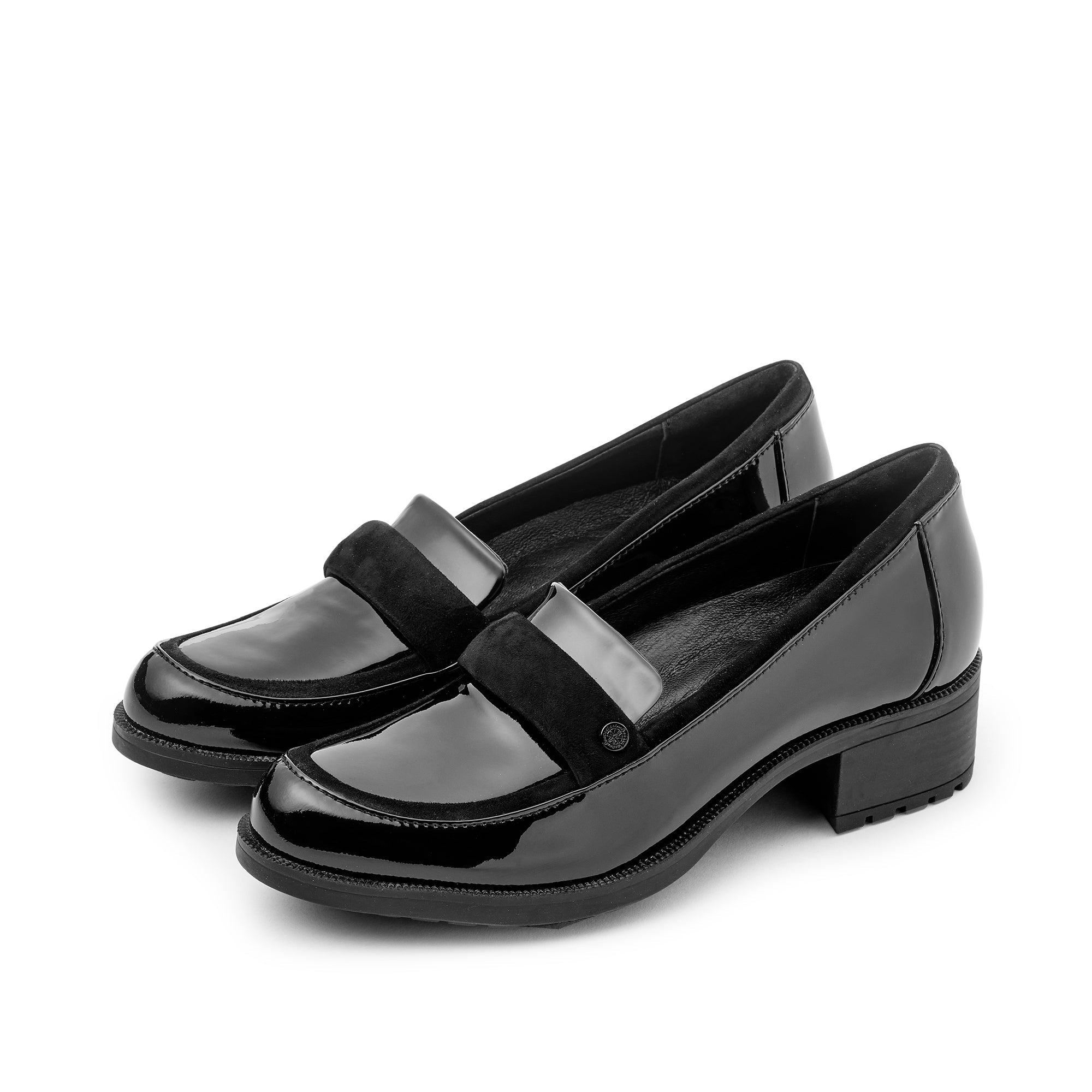 Alba Glossy Block-Heel Loafers (Vernice Black) – bussola