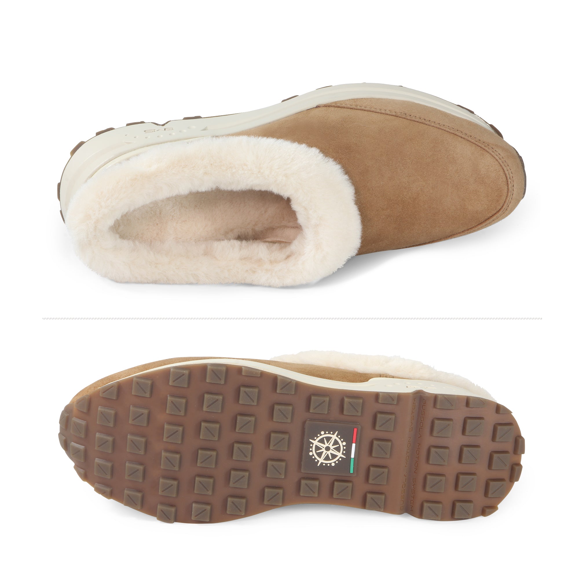 【MISCHIEF】22fw RHOMBUS WINTER MULES BMS Furry Slip-On Mules (Toffee) – bussola