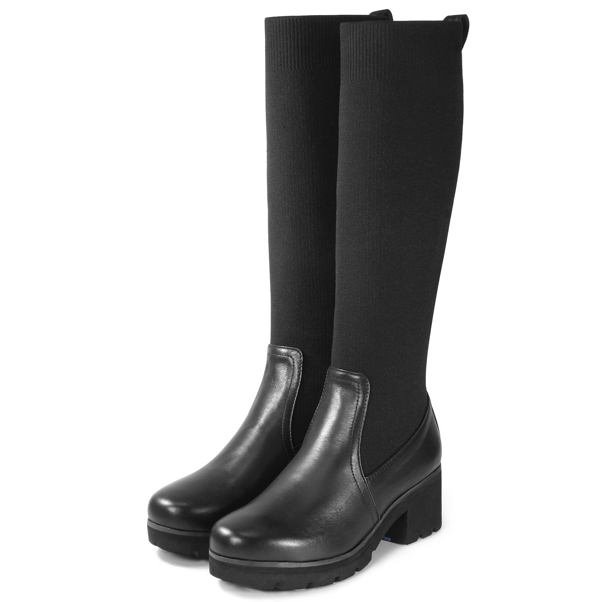 Palermo Stretchy Knit Knee-High Chunky Boots (Nero) – bussola